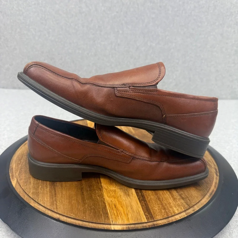 ECCO Mens Helsinki Slip On Loafers Brown Leather Dress Shoes Men's 7 EU 41